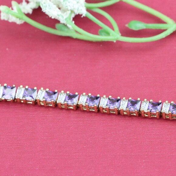 "Elegant Rose Gold Bracelet with Purple and Clear Gemstones, XPBL1008 - Picture 10 of 12